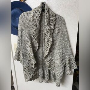 Grass Collection Gray Open-Front Textured Crochet Trim Cardigan